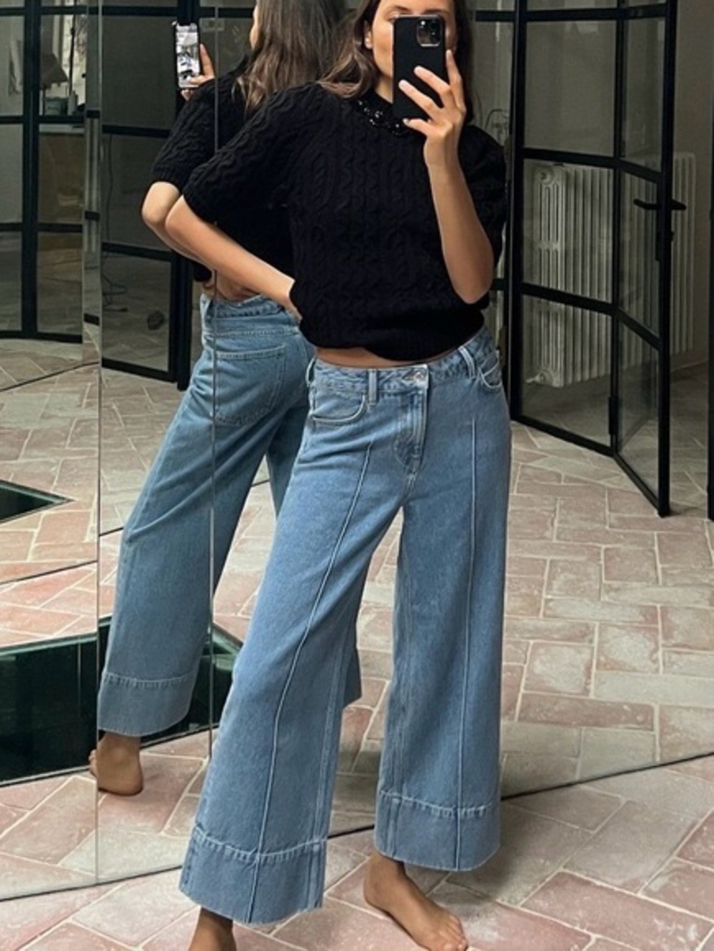 Wide Leg Flare Jeans in Light Blue - Picture 2 of 15